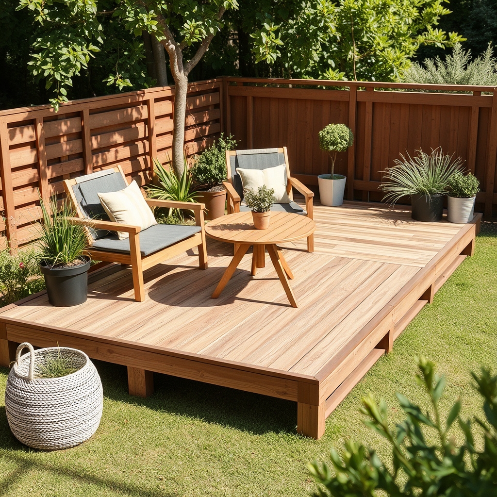 Terrasse Deckit installée devant un mobil home